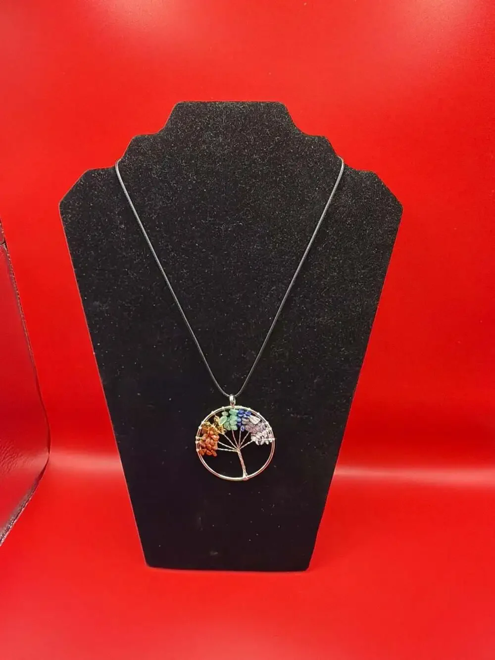 7 Chakra Wire Wrapped Natural Gemstone Tree of Life Crystal Pendant Necklace